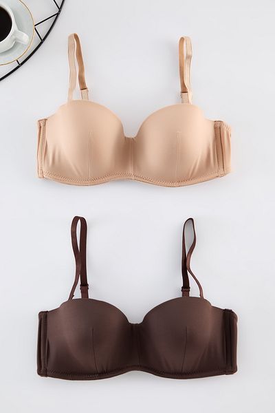 Trendyol Collection Бюстгальтер на бретелях 2 шт. на кісточках з балонетом коричневий/темна шкіра без наповнювача THMSS21SU0141