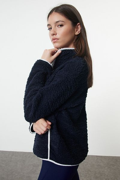 Trendyol Collection Plyšová pletená sportovní mikina v námořnické modré - Thmaw23Sw00021