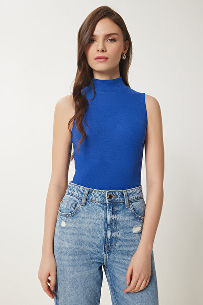 Happiness İstanbul Dámská tmavě modrá roláková bavlněná pletená halenka GT00004