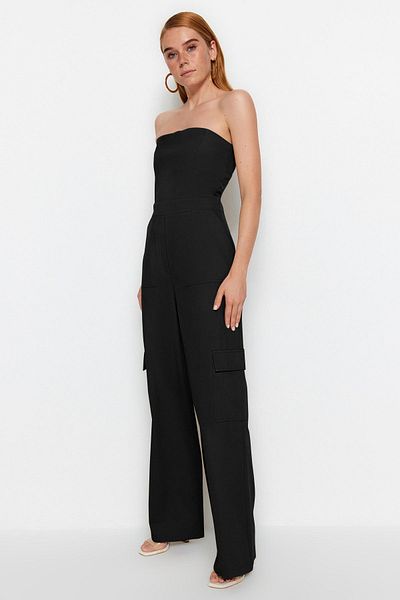 Trendyol Collection Černý Cargo Kapesní límeček Maxi Woven Overal TWOSS23TU00192
