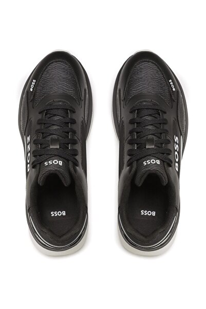 BOSS Pánské Síťované podrobné logo Vysoké neformální černé tenisky 50487577 -010