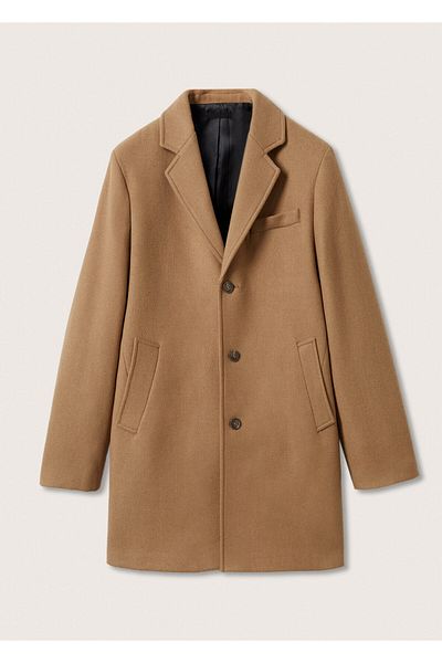 MANGO Woman Men's Dark Camel Coat 47310061