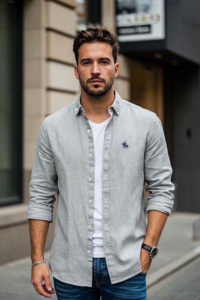 Trendyol Collection Khaki Regular Fit hímzésű részletes okos ing TMNAW25GO00036