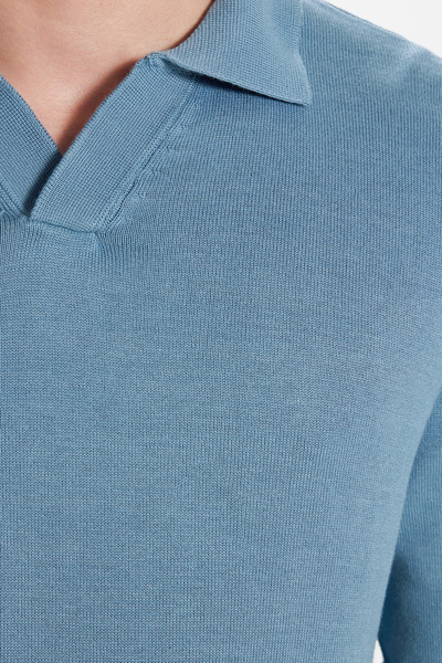 Tudors Erkek Standart Fit Normal Kesim Polo V Yaka Indigo Triko Kazak