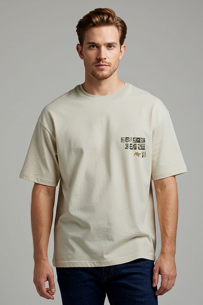 Trendyol Collection Μπλουζάκι 100% βαμβακερό έθνικ κεντημένο πέτρινο oversize (TMNSS25TS00167)