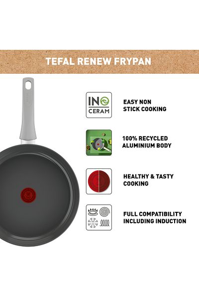 TEFAL Renew, On | Frypan 28 cm | Ceramic Non-Stick Coating | 100% recycled aluminium body C4270632