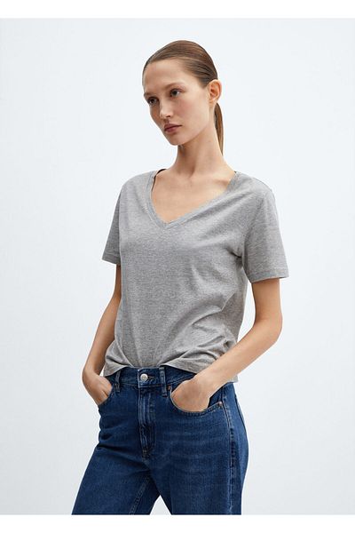 MANGO Damen-T-Shirt in Metallgrau 67910466