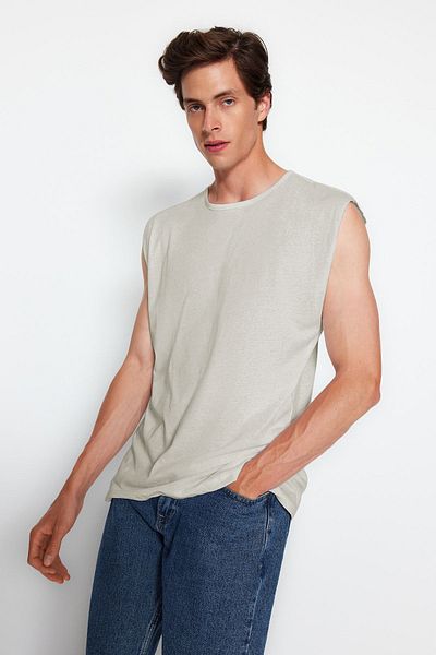 Trendyol Collection Ärmelloses Basic-Unterhemd aus 100 % Baumwolle in Steinfarbe – TMNSS20AL0067