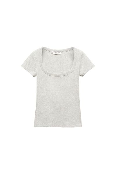 MANGO Woman Tricou de damă gri deschis - 57084037