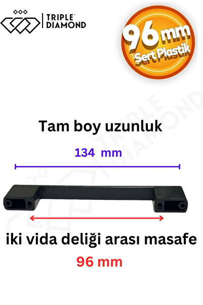 Triple Diamond 96mm -128mm Siyah Çekmece Kulpları Dolap Mobilya Kulp Plastik Sert Polimer Kulpu 1 Adet