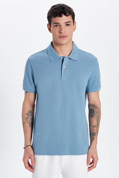 Tudors Ανδρικό T-shirt Slim Fit Slim Fit 100% βαμβακερό μπλε γιακά πόλο