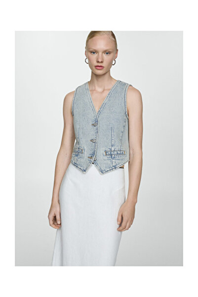 MANGO Woman Denim gilet with seams