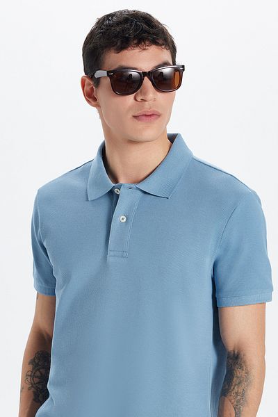 Tudors Ανδρικό T-shirt Slim Fit Slim Fit 100% βαμβακερό μπλε γιακά πόλο