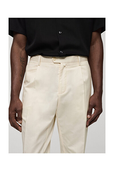 MANGO Man Cotton linen pleated trousers