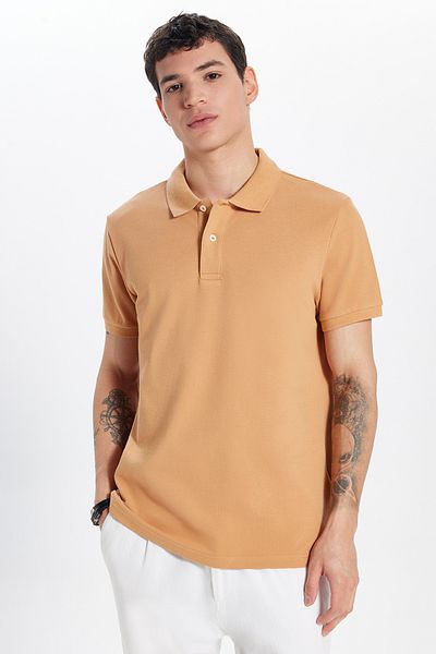 Tudors Ανδρικό T-shirt Slim Fit Slim Fit 100% βαμβακερό καφέ γιακά πόλο