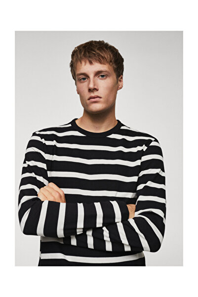 MANGO Man Pruhované tričko s dlhým rukávom