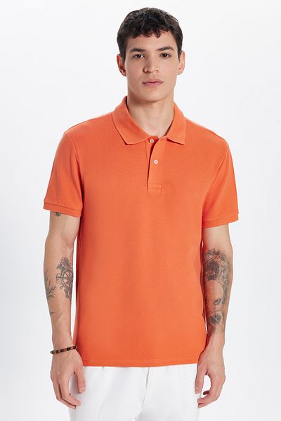 Tudors Ανδρικό T-shirt Slim Fit Slim Fit 100% βαμβακερό πορτοκαλί γιακά πόλο