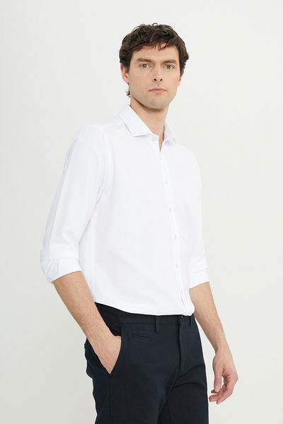AC&Co / Altınyıldız Classics Чоловічий білий зручний комір Slim Fit Slim Fit Slim Fit італійський комір Armurlu Gomlek