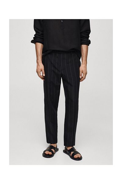 MANGO Man Slim-fit linen trousers with pinstripes