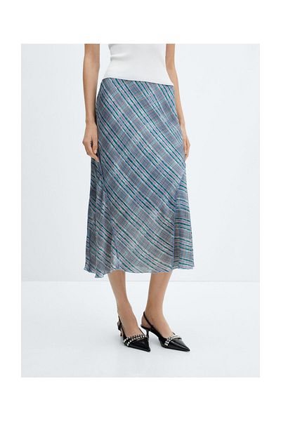 MANGO Woman Satin check midi-skirt
