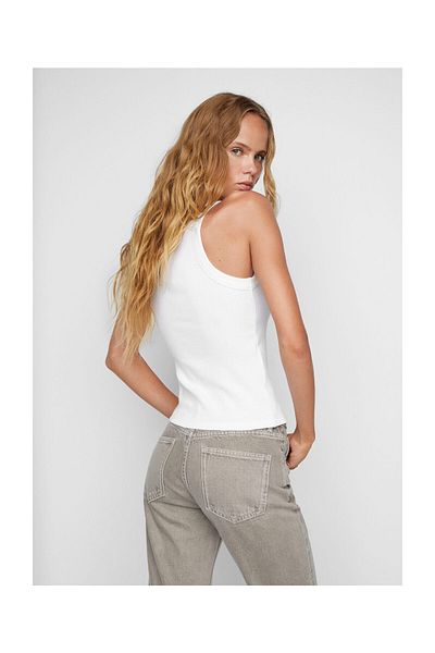 MANGO Woman Top cu nervuri din amestec de bumbac