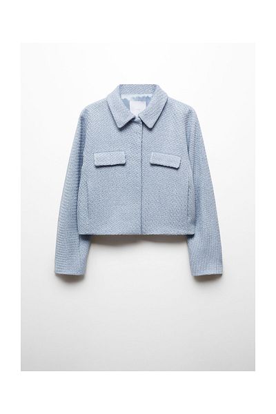 MANGO Woman Jachetă decupată din tweed cu buzunare