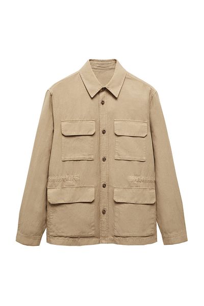 MANGO Man Linen overshirt with pockets