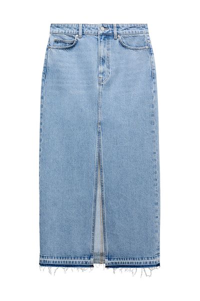 MANGO Woman Denim skirt with frayed hem
