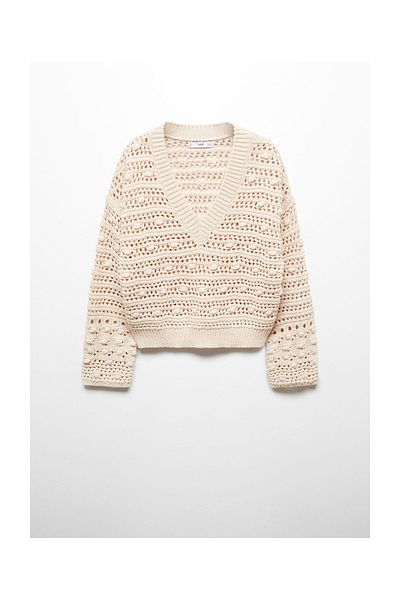 MANGO Woman V-neck openwork knitted sweater
