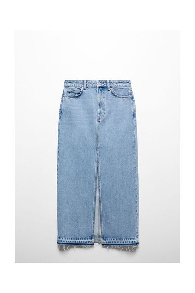 MANGO Woman Denim skirt with frayed hem