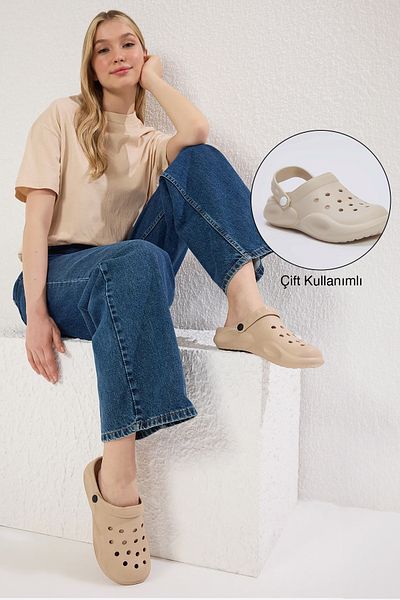 TRENDYOL SHOES Beige Light Sole Eva Women Flat Sandals Slippers Takss25Sd00031
