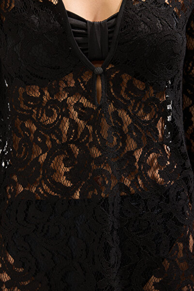 Trendyol Collection Black Mini Knitted Lace Beach Dress Tbess25El00088