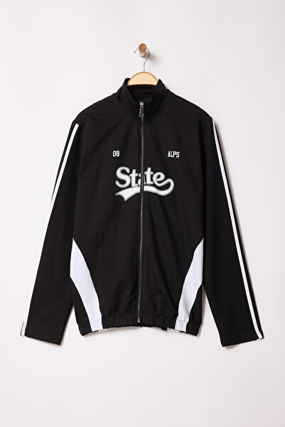 Trendyol Collection Black Zippered Stripe Detail Regular Fit Sweatshirt - Tmnss25Sw00005