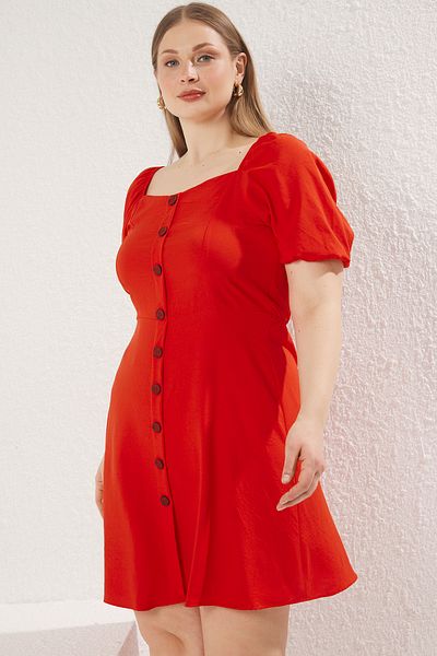Trendyol Curve Κόκκινο υφαντό μπροστινό φόρεμα με κουμπιά TBBSS22EL1673