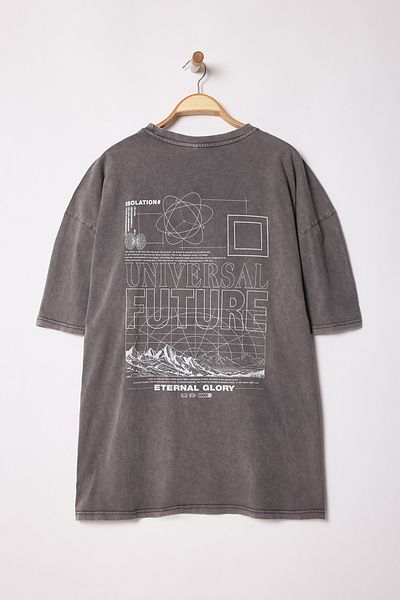 Trendyol Collection Plus Size Anthracite Printed Oversize Cotton T-Shirt - Tmnss25Bf00015