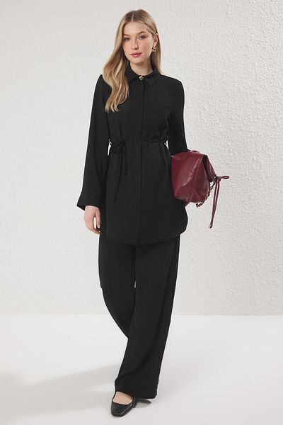 Trendyol Modest Schwarzgoldenes ButtonОси Aerobin-Set: Hemd und Hose
