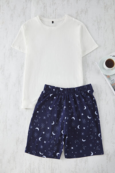 Trendyol Collection Темно-синій сімейний комплект піжами з принтом "Галактика" TMNSS25PT00067