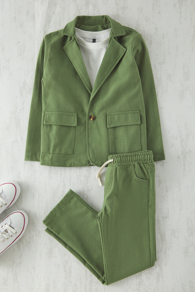 TRENDYOLKIDS Khakifarbener Baumwoll-3-teiliger Anzug für Jungen, bestehend au...