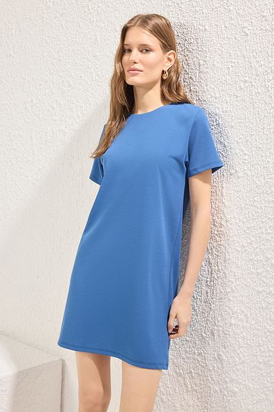 Trendyol Collection Indigo Shift/Straight Mini-Strickkleid TWOSS25EL00162