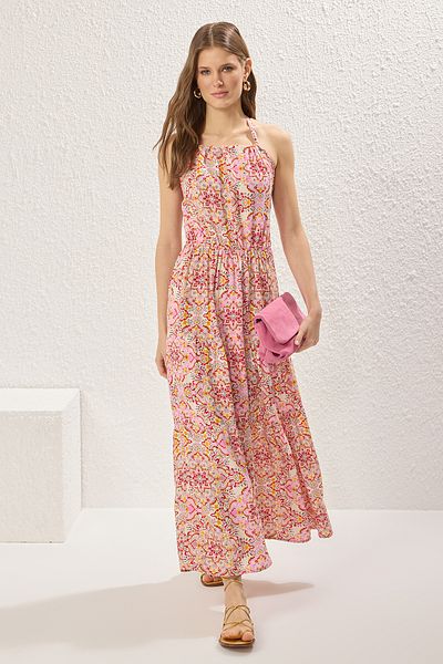 Trendyol Collection Ροζ Σάλι Μοτίβο Υφαντό Μάξι Φόρεμα TWOSS25EL00700