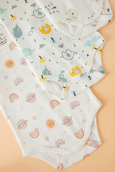TRENDYOLKIDS White-White-White 3-Piece Unisex 100% Cotton Basic Baby Snap Body/Body Suit Tkdss25Zo00000