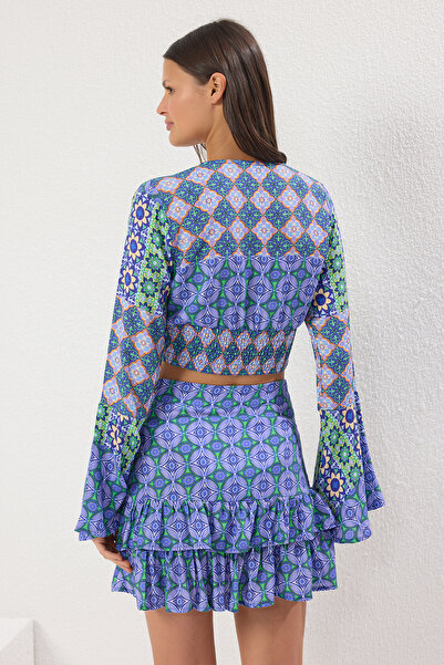 Trendyol Collection Etnikai mintás strandruha - Flounces blúz és szoknya TBESS25AU00031