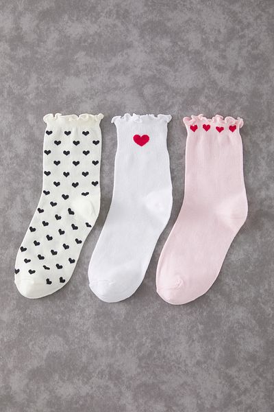 Trendyol Collection Mehrfarbige 3er-Pack gestrickte Socken aus Baumwolle mit Herz-Jacquard-Motiv THMSS25CO00003