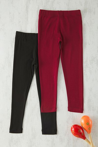 TRENDYOLKIDS Black-Maroon 2'Li Girl Outfit Cotton Long Knitted Leggings