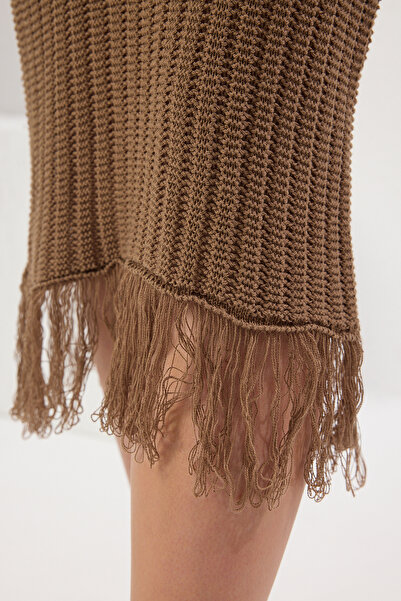 Trendyol Collection Brown Fitted Maxi Knitwear Tasseled Beach Dress Tbess22El2920
