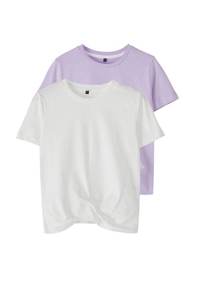 TRENDYOLKIDS Lilac-Ecru 2-Piece Girls' Knitted T-Shirt Tkdss25Ts00012