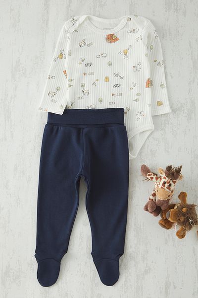 TRENDYOLKIDS Unisex Baby 100% Cotton Snap Fastener Body-Pants Knitted Top and Bottom Set