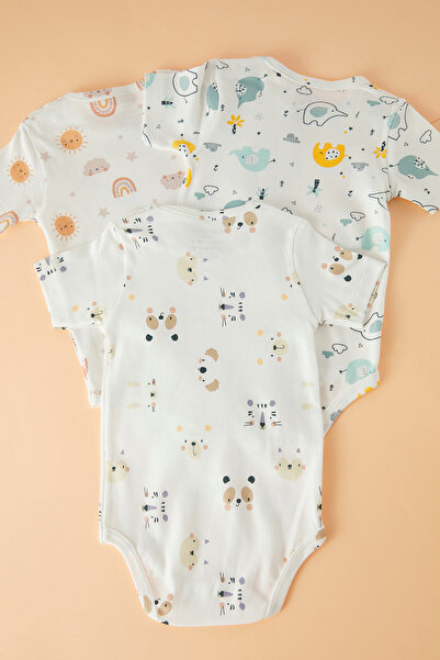 TRENDYOLKIDS Λευκό-Λευκό-Λευκό 3 τεμαχίων Unisex 100% βαμβάκι Basic Baby Snap Body/Φορμάκι TKDSS25ZO00000