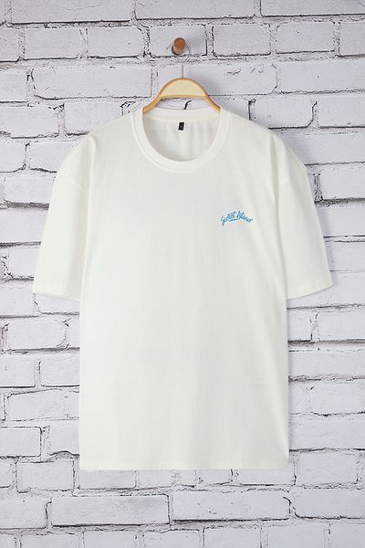Trendyol Collection Εκρού Island εμπριμέ υπερμεγέθη βαμβακερό μπλουζάκι - TMNSS23TS00120