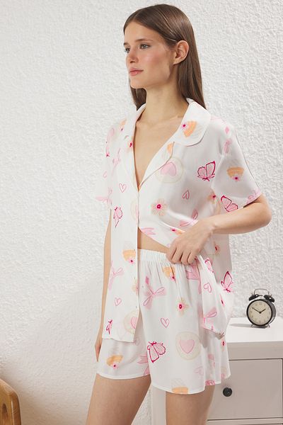 Trendyol Collection Multicolored Leisure Patterned Viscose Woven Pajama Set with Shorts Thmss25Pt00311